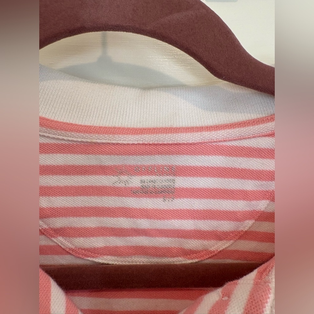 Aerie Offline Cropped Striped Collared Pink and White Shirt Golf Tennis - Picture 3 of 3